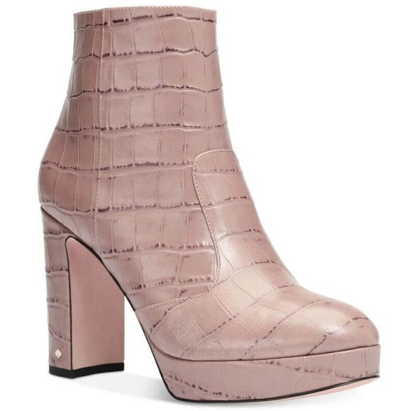 KATE SPADE Barrett Snake Print Round Toe Platform Leather Booties Beige (Size 6) - Picture 1 of 12